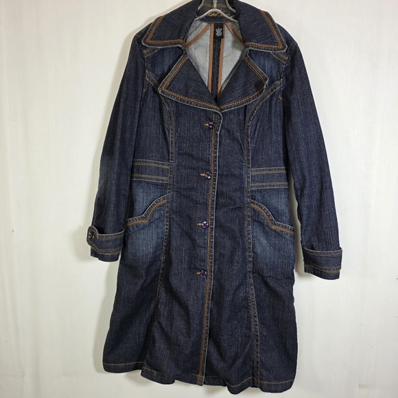 KIKIT Jackets & Blazers - Kikit Jeans ⏰ Stylish Denim Trench Coat Sz L